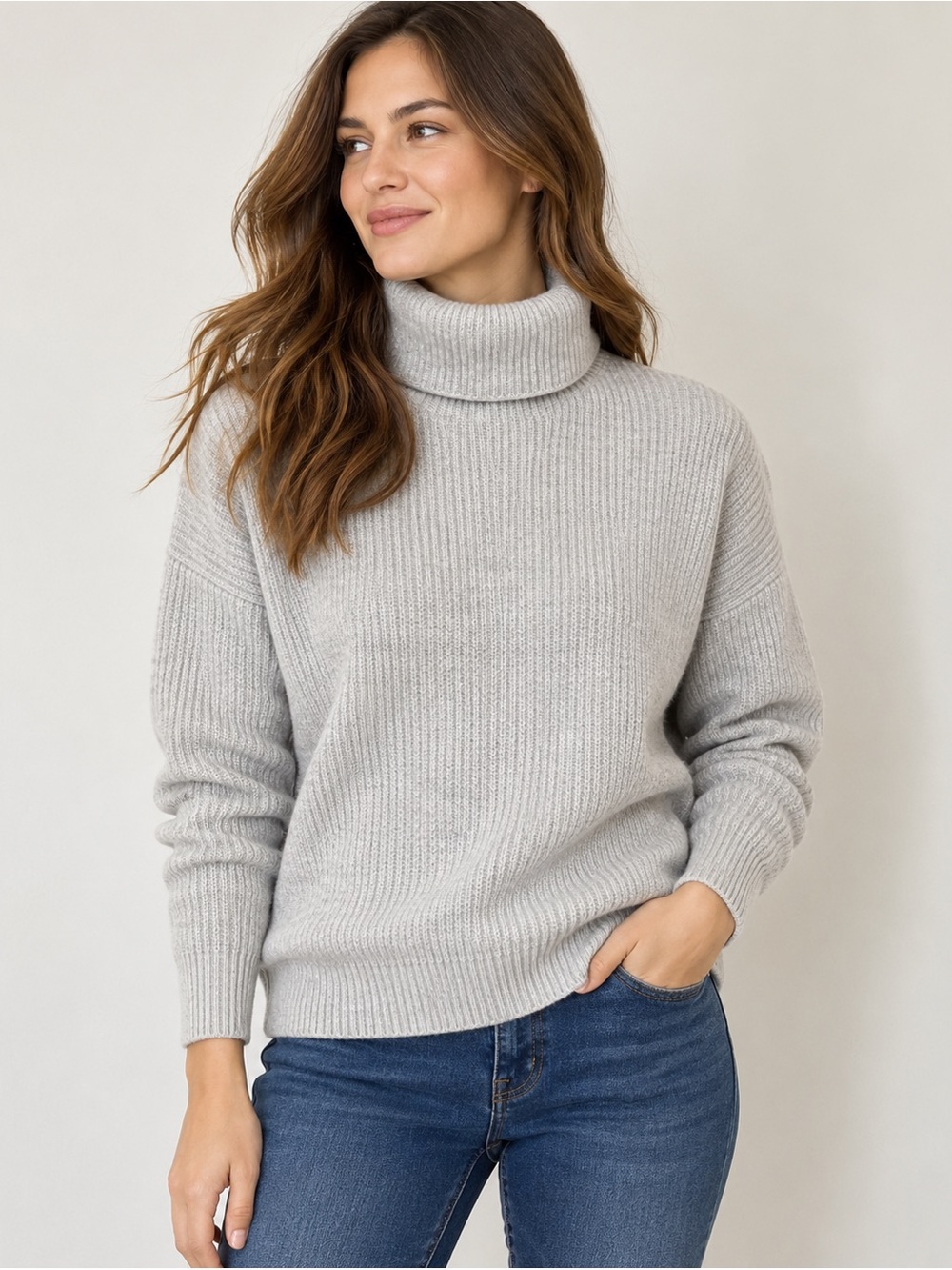 Orvis Women’s M 100% Cashmere Turtleneck Sweater Gray